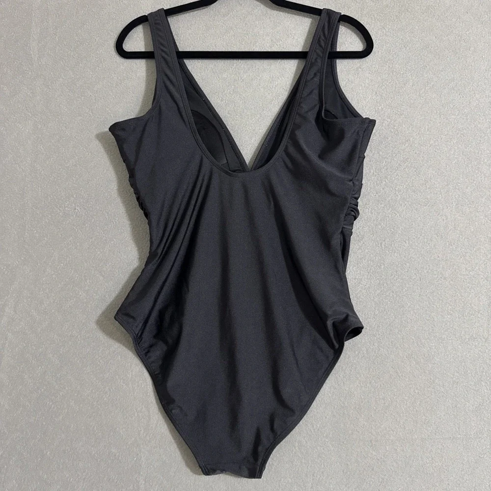 Women's Swimsuit One Piece Size 14‎ Black Deep V Flattering Cut Your Best Look